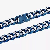 Men's Blue Stainless Steel Solid Curb Chain Necklace