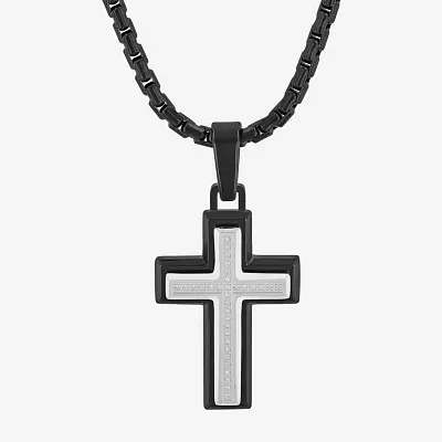 Mens 1/10 CT. T.W. White Diamond Stainless Steel Cross Pendant Necklaces