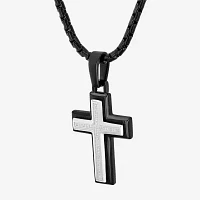 Mens 1/10 CT. T.W. White Diamond Stainless Steel Cross Pendant Necklaces