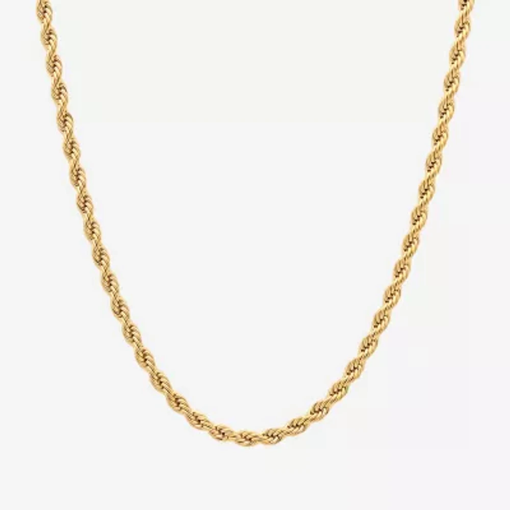 Mens Yellow Stainless Steel Solid Rope Chain Necklace