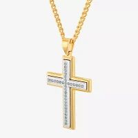 G-H / I1) Mens 1/2 CT. T.W. Lab Grown White Diamond Stainless Steel Cross Pendant Necklace