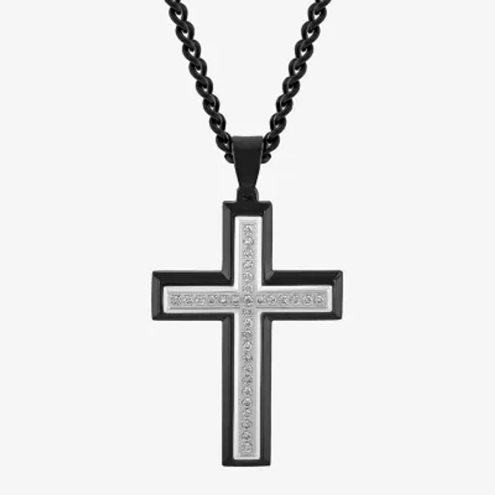 Mens 1/2 CT. T.W. Lab-Grown (G-H / I1) Diamond Stainless Steel Cross Pendant Necklace