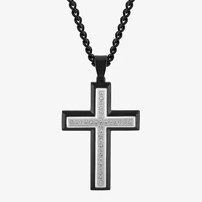 Mens 1/2 CT. T.W. Lab-Grown (G-H / I1)  Diamond Stainless Steel Cross Pendant Necklace