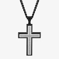 Mens 1/2 CT. T.W. Lab-Grown (G-H / I1)  Diamond Stainless Steel Cross Pendant Necklace