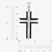 G-H / I1) Mens 1/4 CT. T.W. Lab Grown White Diamond Stainless Steel Cross Pendant Necklace