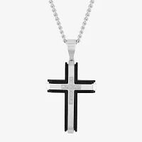 G-H / I1) Mens 1/4 CT. T.W. Lab Grown White Diamond Stainless Steel Cross Pendant Necklace