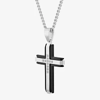 G-H / I1) Mens 1/4 CT. T.W. Lab Grown White Diamond Stainless Steel Cross Pendant Necklace