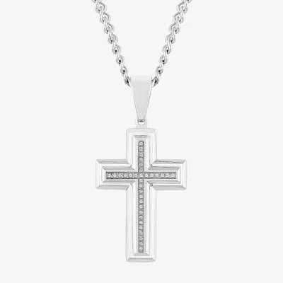 Mens 1/ CT. T.W. Natural Diamond Stainless Steel Cross Pendant Necklace