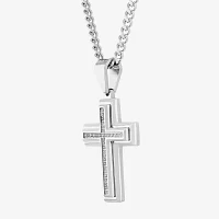 Mens 1/ CT. T.W. Natural Diamond Stainless Steel Cross Pendant Necklace