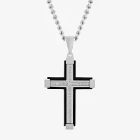 Mens 1/7 CT. T.W. Natural Diamond Stainless Steel Cross Pendant Necklace