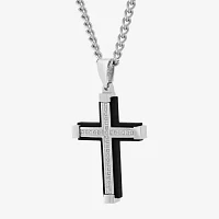 Mens 1/7 CT. T.W. Natural Diamond Stainless Steel Cross Pendant Necklace