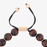 Beaded Genuine Red Tiger's Eye Stainless Steel Bolo Bracelet