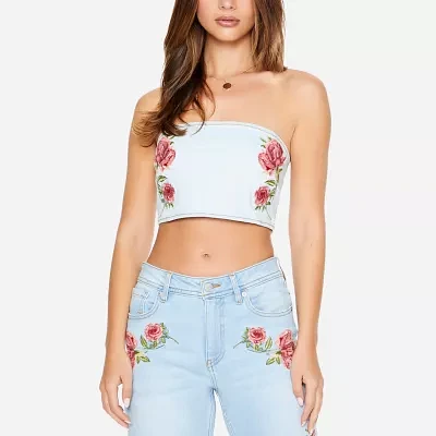 Forever 21 Embroidered Denim Womens Tube Top Juniors