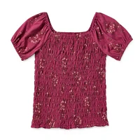 Thereabouts Little & Big Girls Square Neck Short Sleeve Blouse
