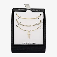 Sparkle Allure 3-pc. Cubic Zirconia 10K Gold Over Brass 16 Inch Cable Cross Necklace Set