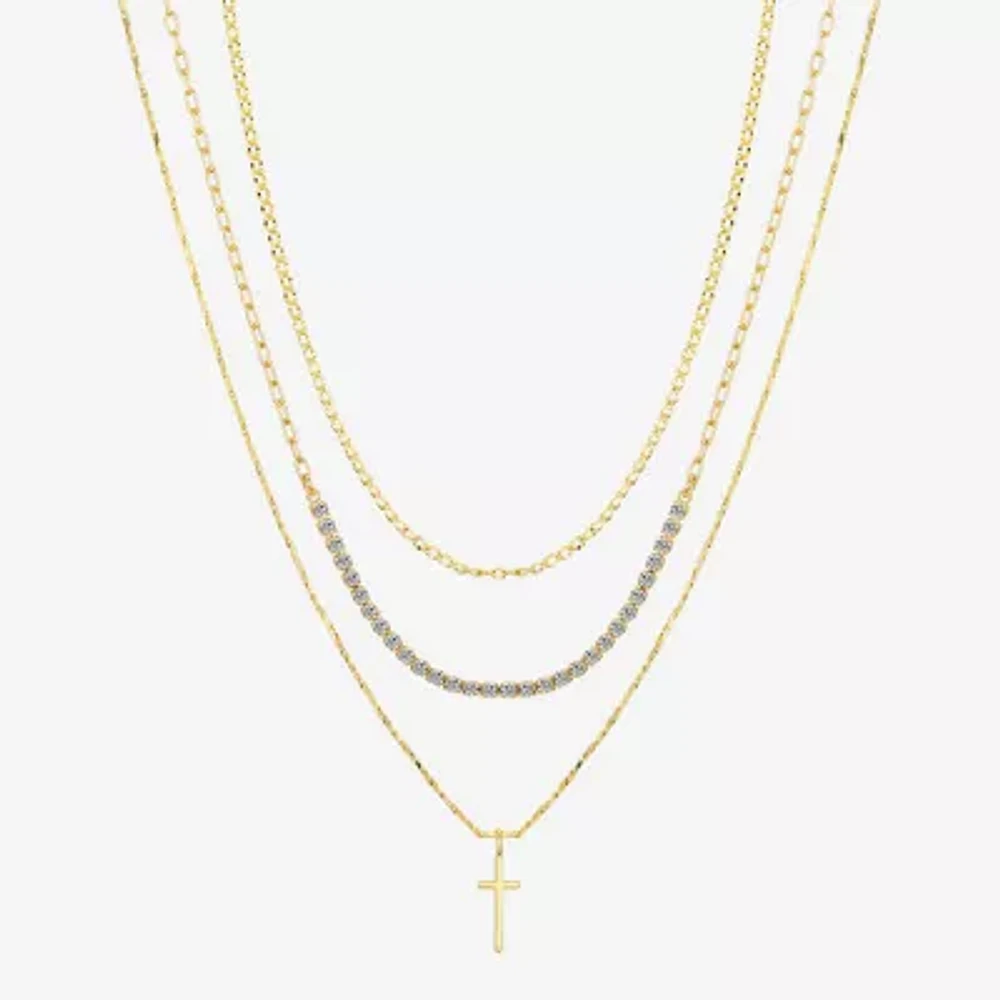 Sparkle Allure 3-pc. Cubic Zirconia 10K Gold Over Brass 16 Inch Cable Cross Necklace Set