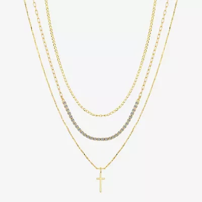 Sparkle Allure 3-pc. Cubic Zirconia 10K Gold Over Brass 16 Inch Cable Cross Necklace Set