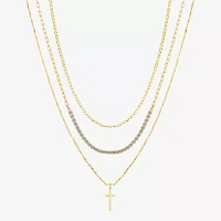 Sparkle Allure 3-pc. Cubic Zirconia 10K Gold Over Brass 16 Inch Cable Cross Necklace Set