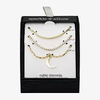 Sparkle Allure 3-pc. Cubic Zirconia 10K Gold Over Brass 16 Inch Cable Moon Necklace Set