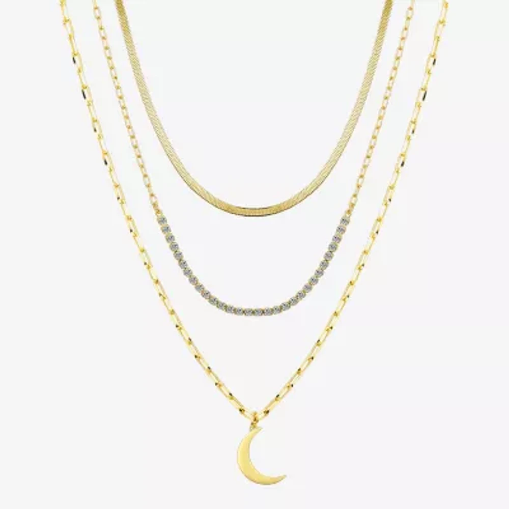Sparkle Allure 3-pc. Cubic Zirconia 10K Gold Over Brass 16 Inch Cable Moon Necklace Set