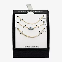 Sparkle Allure 3-pc. Cubic Zirconia 10K Gold Over Brass 16 Inch Cable Evil Eye Necklace Set