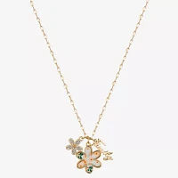 Footnotes Family Cubic Zirconia 10K Gold Over Brass 16 Inch Cable Flower Pendant Necklace