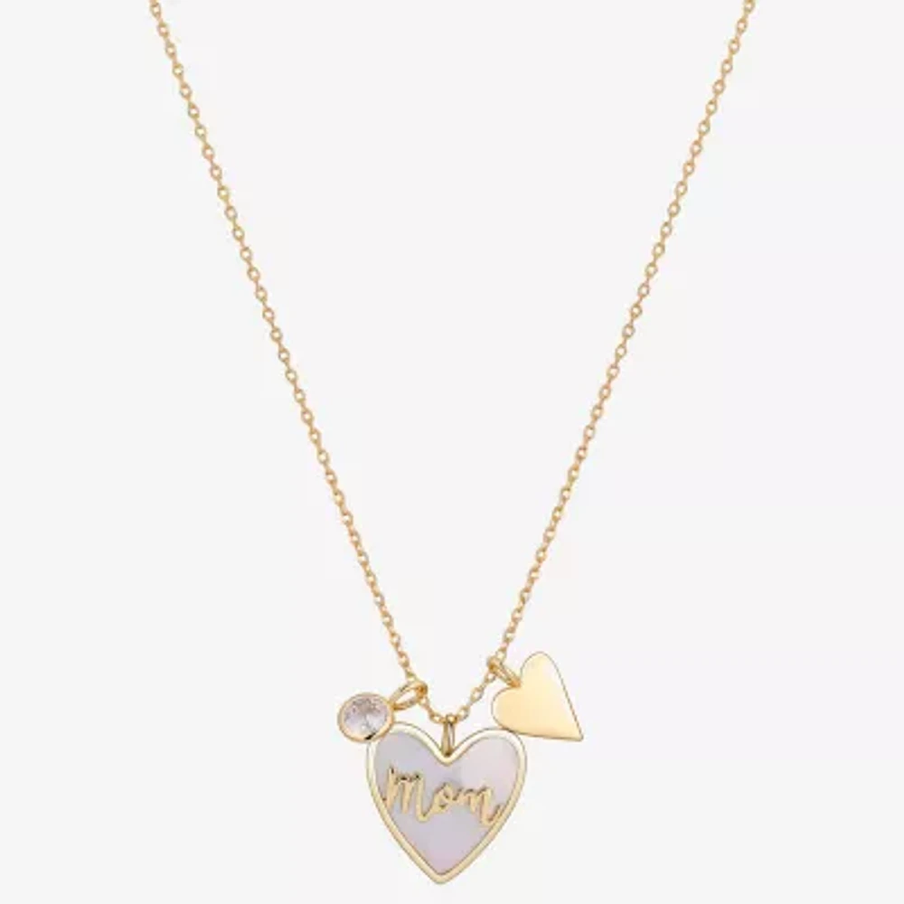 Footnotes Mom Mother Of Pearl 10K Gold Over Brass 16 Inch Cable Heart Pendant Necklace