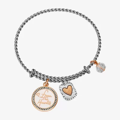 Footnotes 10K Gold Over Brass Pure Silver Over Brass Semisolid Heart Bangle Bracelet