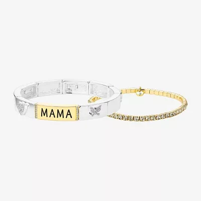 Footnotes Mama 2-pc. Crystal 10K Gold Over Brass Pure Silver Over Brass Butterfly Heart Bracelet Set