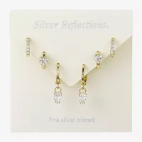 Silver Reflections 3 Pair Cubic Zirconia 10K Gold Over Brass Heart Earring Set