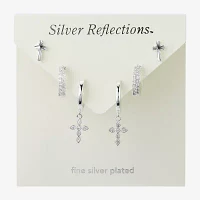 Silver Reflections 3 Pair Cubic Zirconia Cross Earring Set