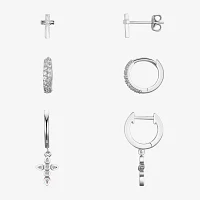 Silver Reflections 3 Pair Cubic Zirconia Cross Earring Set