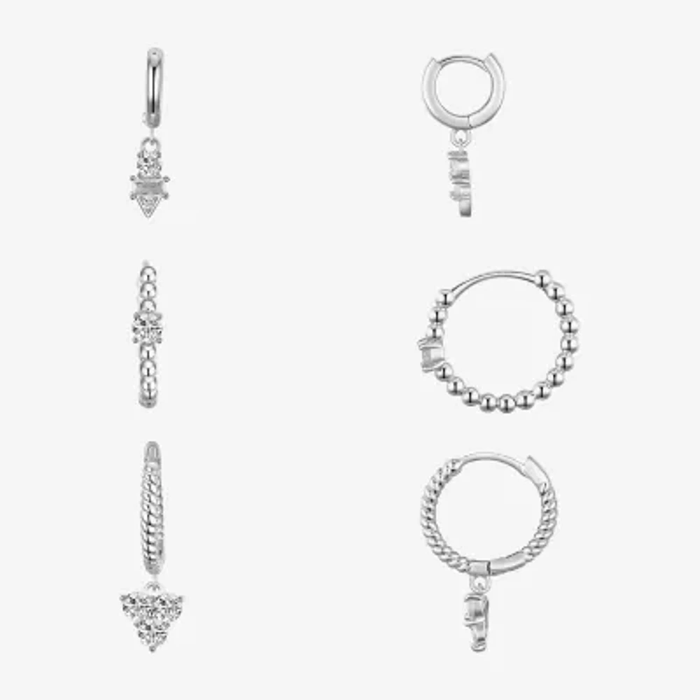 Silver Reflections 3 Pair Cubic Zirconia 10K Gold Over Brass Earring Set