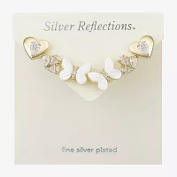 Silver Reflections 3 Pair Cubic Zirconia 10K Gold Over Brass Butterfly Earring Set