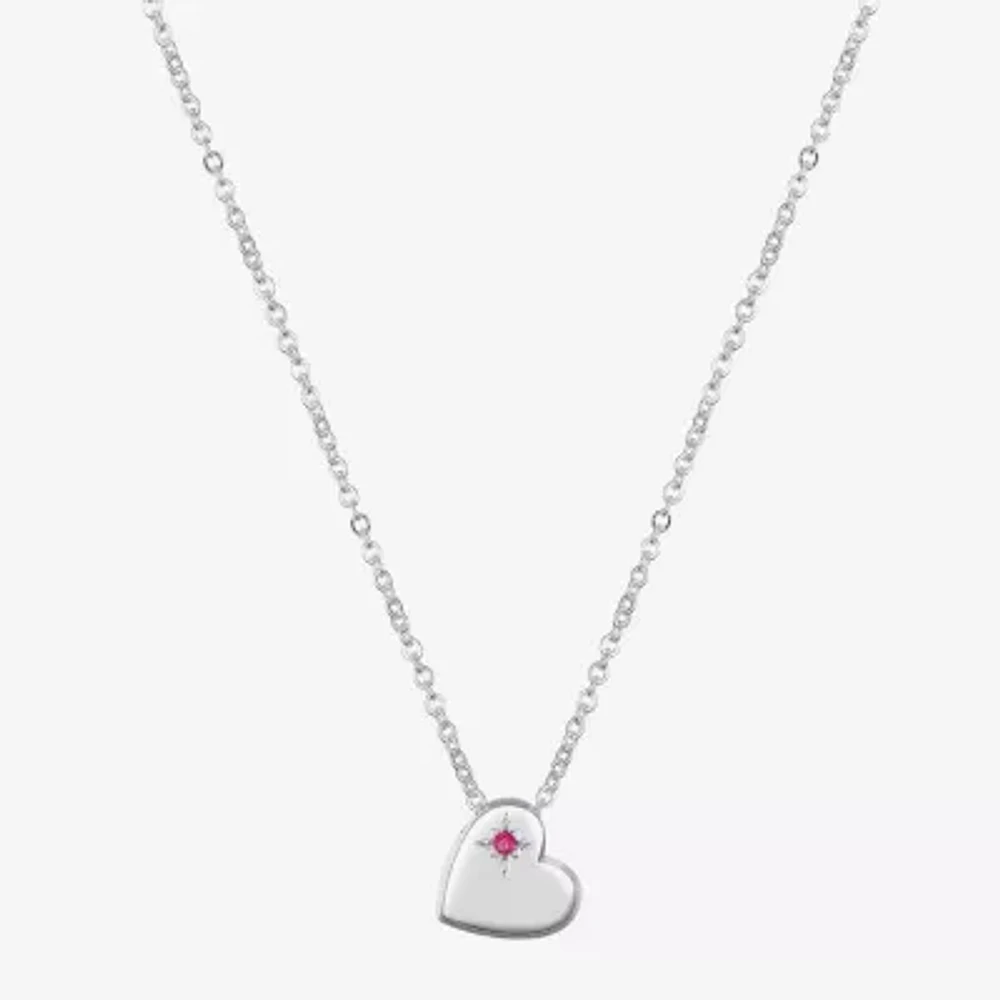 Sparkle Allure Ruby Pure Silver Over Brass 16 Inch Cable Heart Pendant Necklace