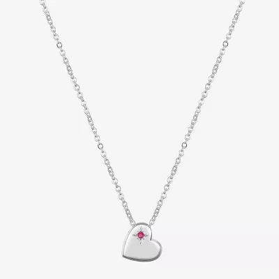 Sparkle Allure Ruby Pure Silver Over Brass 16 Inch Cable Heart Pendant Necklace