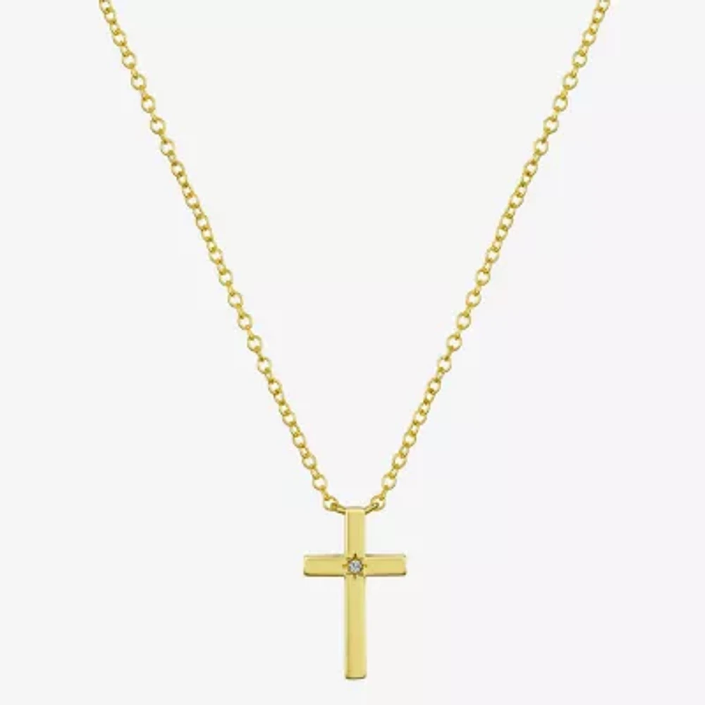 Sparkle Allure Diamond 14K Gold Over Brass 16 Inch Cable Cross Pendant Necklace