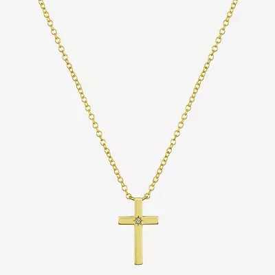 Sparkle Allure Diamond 14K Gold Over Brass 16 Inch Cable Cross Pendant Necklace