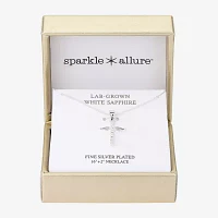 Sparkle Allure Womens Sapphire Pure Silver Over Brass Cross Pendant Necklaces