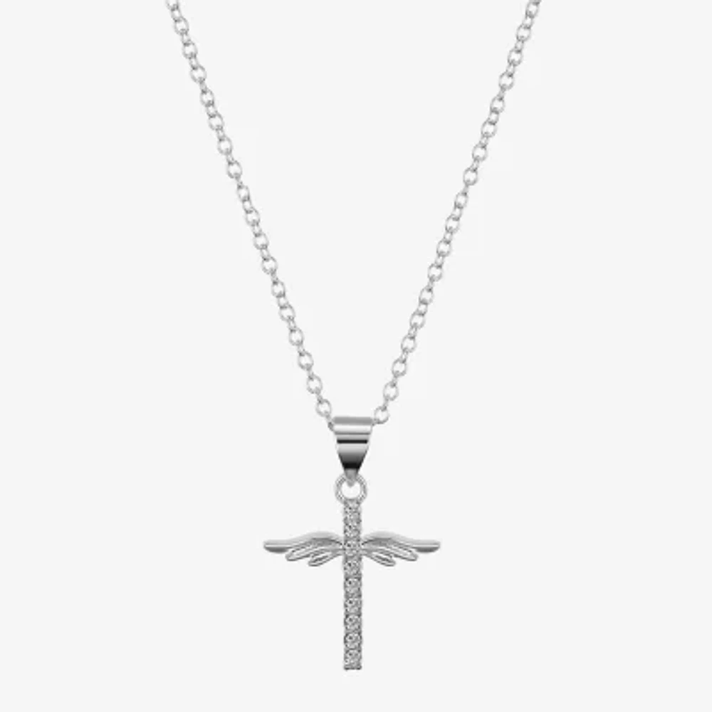 Sparkle Allure Womens Sapphire Pure Silver Over Brass Cross Pendant Necklaces