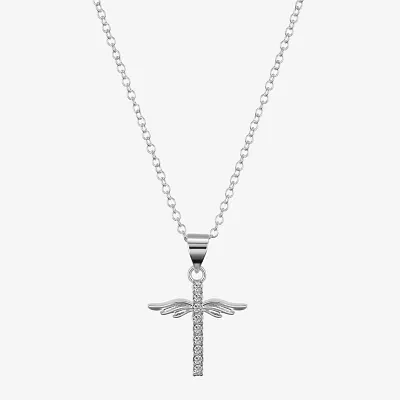 Sparkle Allure Sapphire Pure Silver Over Brass 16 Inch Cable Cross Pendant Necklace