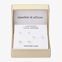 Sparkle Allure Lab Grown Sapphire Silver Tone Pure Silver Over Brass Round 3 Pair Earring Set