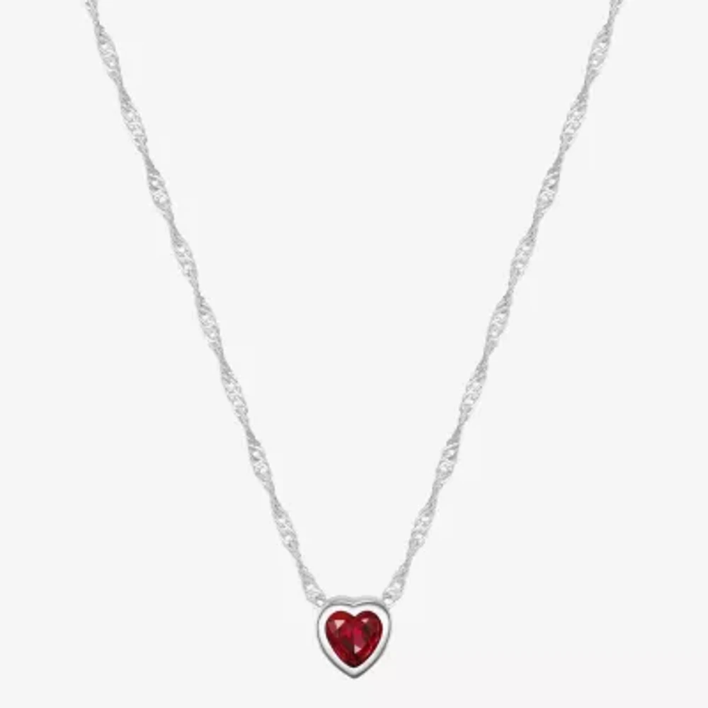 Sparkle Allure Ruby Pure Silver Over Brass 16 Inch Cable Heart Pendant Necklace