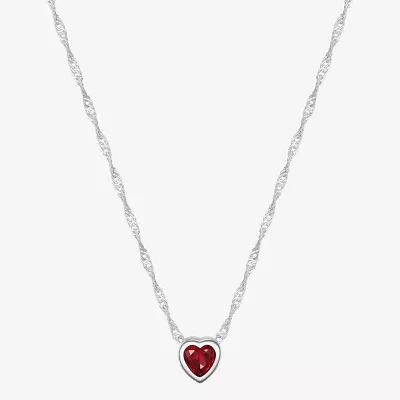 Sparkle Allure Ruby Pure Silver Over Brass 16 Inch Cable Heart Pendant Necklace