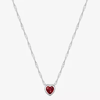 Sparkle Allure Ruby Pure Silver Over Brass 16 Inch Cable Heart Pendant Necklace