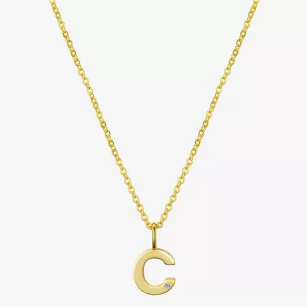 Sparkle Allure Initial Diamond 14K Gold Over Brass 16 Inch Cable Pendant Necklace