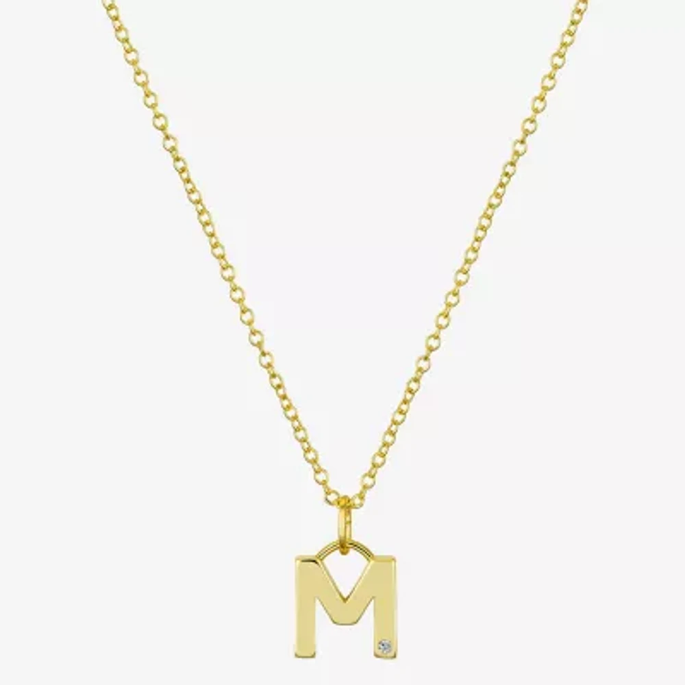 Sparkle Allure Initial Womens Diamond 14K Gold Over Brass Pendant Necklaces
