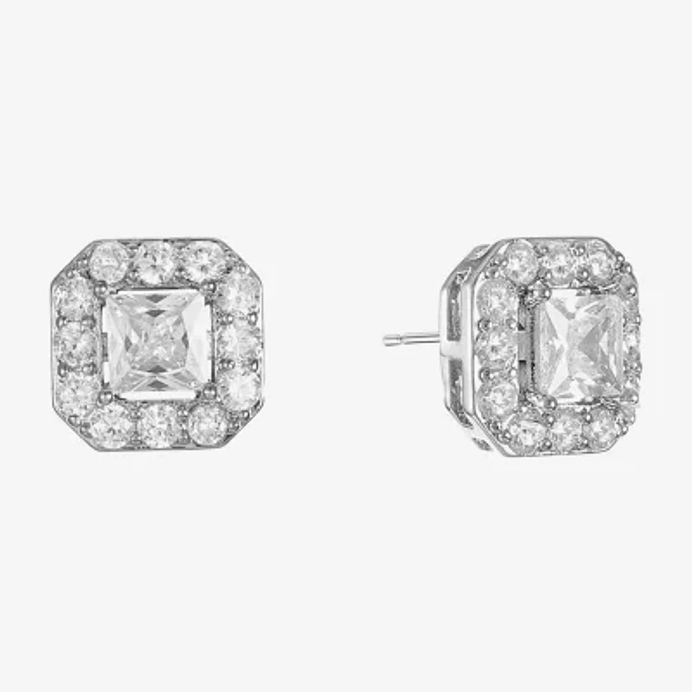 Monet Jewelry Timeless Silver Tone Cubic Zirconia 11mm Square Stud Earrings
