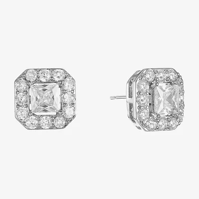 Monet Jewelry Timeless Silver Tone Cubic Zirconia 11mm Square Stud Earrings
