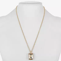 Monet Jewelry Gold Tone Womens Brown Glass Rectangular 17 Inch Pendant Necklace